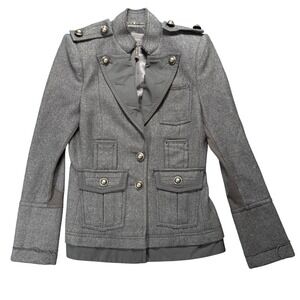 BCBGMAXAZRIA Military Wool Blazer Jacket Gray Bronze‎ Buttons XXS Structured